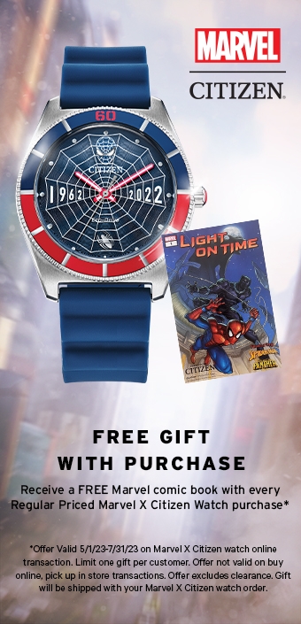Free Gift With Purchase. Receive a free Marvel Comic Book with every regular priced Marvel X Citizen watch purchase**