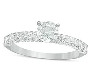 Diamond and 14K white gold engagement ring shown with a round diamond setting.