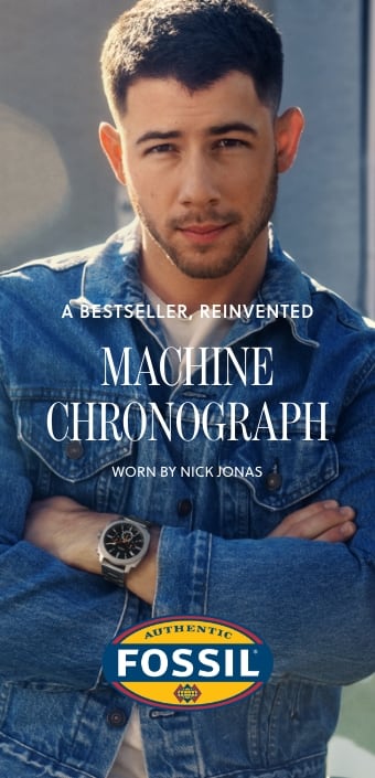 Fossil. A bestseller reinvented. Machine Chronograph. Worn by Nick Jonas.