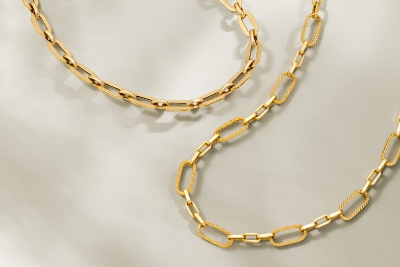Gold Chains. Classic yet versatile, gold chains are a great way to dress up any look. Link in and layer up with gold chains in a variety of styles. Shop Now.