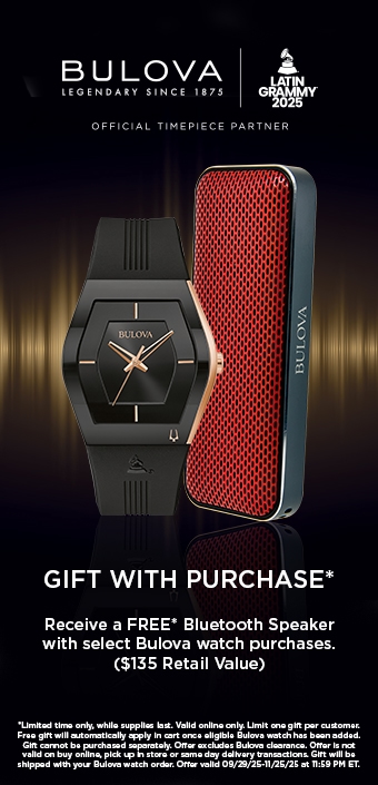 Bulova. Receive a free* bluetooth speaker with select Bulova watch purchases ($135 retail value). Limited time only, while supplies last. Valid online only. Limit one gift per customer. Free gift will automatically apply in cart once eligible Bulova watch has been added. Gift cannot be purchased separately. Offer excludes Bulova clearance. Offer is not valif to buy online, pick up in store or same day delivery transactions. Gift will be shipped with your Bulova watch order. Offer valid 9/29/25 to 11/25/25 at 11:59PM ET.