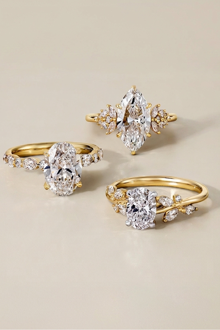 Three gold, diamond engagement rings from the Ethereal Romance Collection.