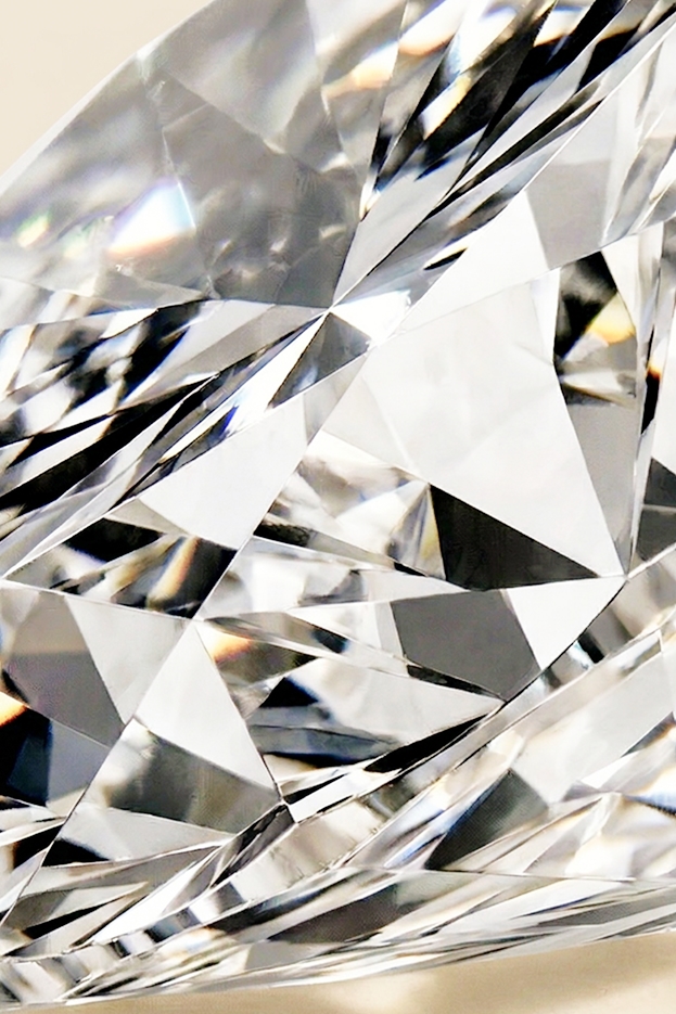 A large, zoomed-in, close-up of a diamond showcasing its clarity.