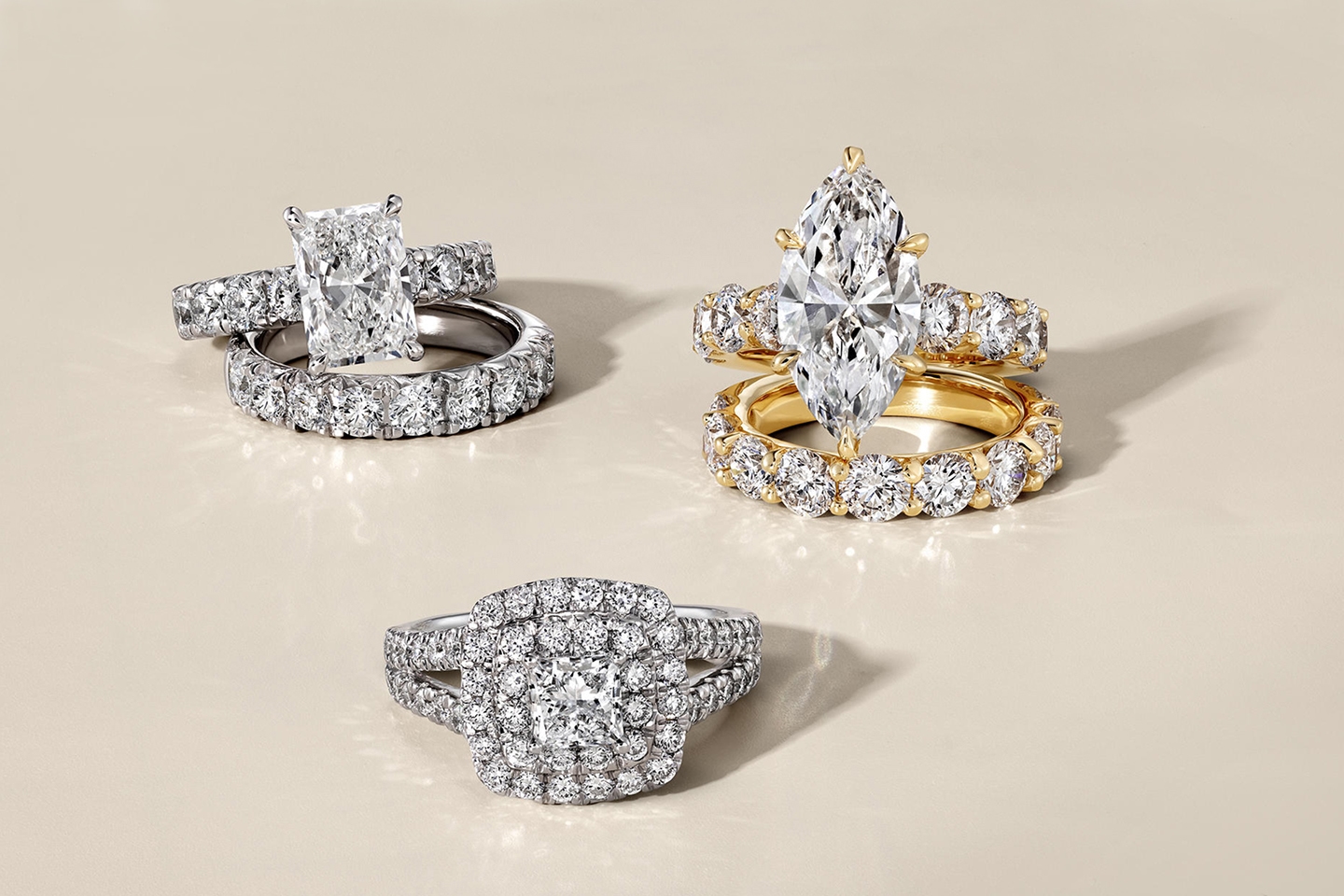 Three diamond rings from the Grand Glamour Collection.