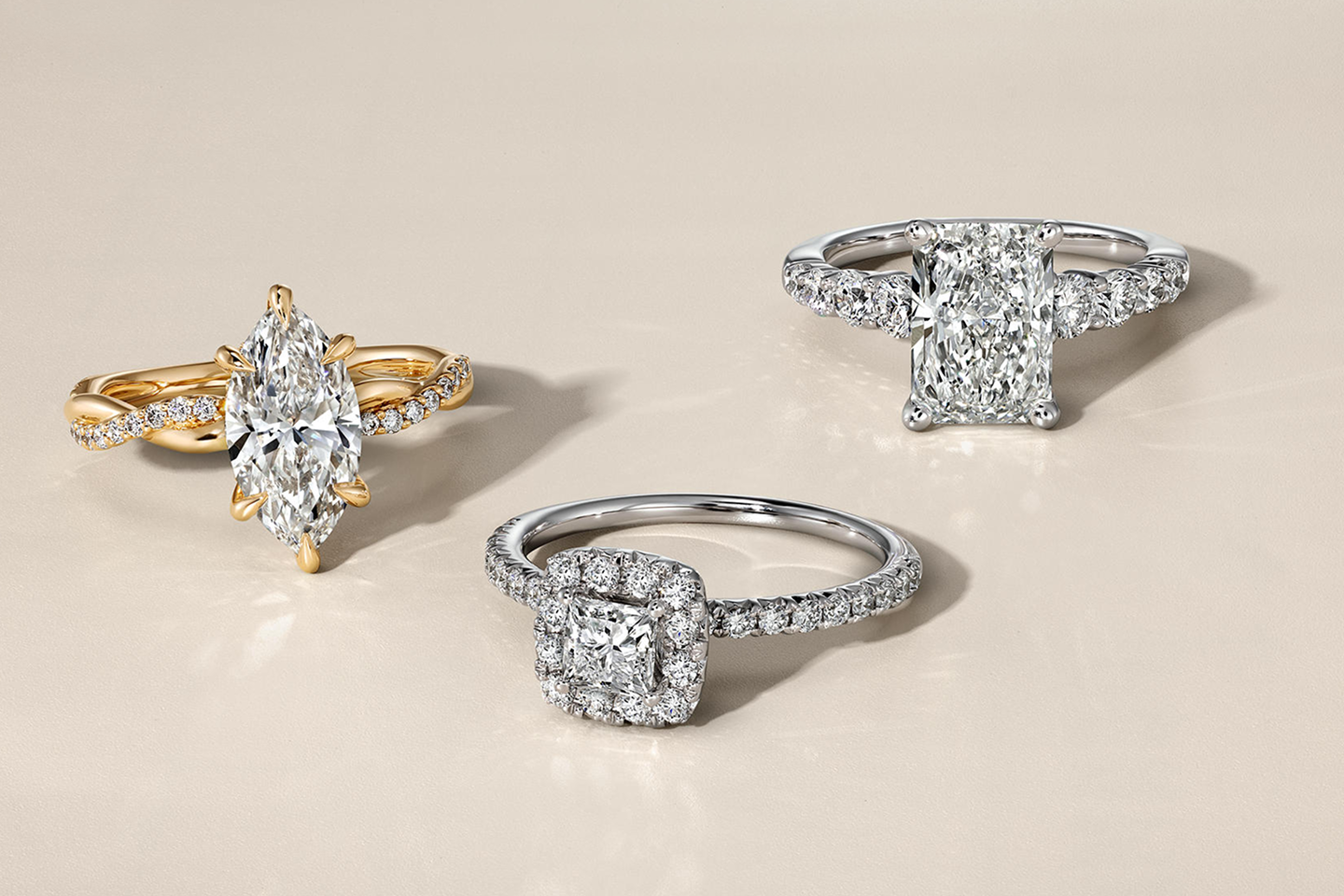 Three differing diamond rings from the Iconic Classics Collection.