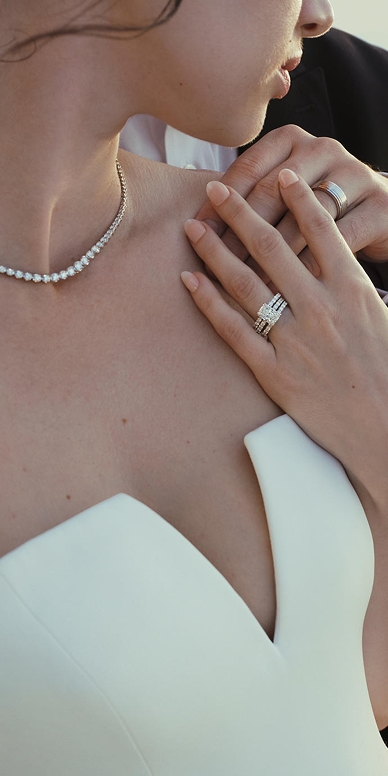 Vera Wang Love Collection 5-1/5 CT. T.W. Radiant-Cut Certified Lab-Grown Diamond and Blue Sapphire Bridal Set in 14K White Gold