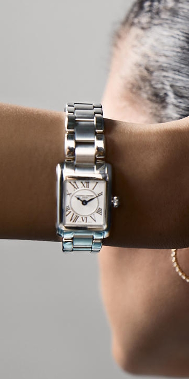Ladies' Frederique Constant Classics Carrée Watch with White Dial and Stainless Steel Bracelet