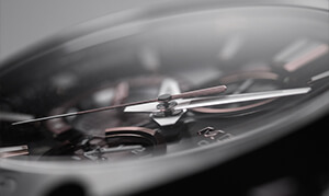 A close-up view of an analog watch face