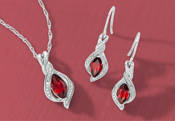 Lab-Created Ruby and White Sapphire Frame Pendant and Earrings Set in  Sterling Silver with 18K Rose Gold Plate | Zales