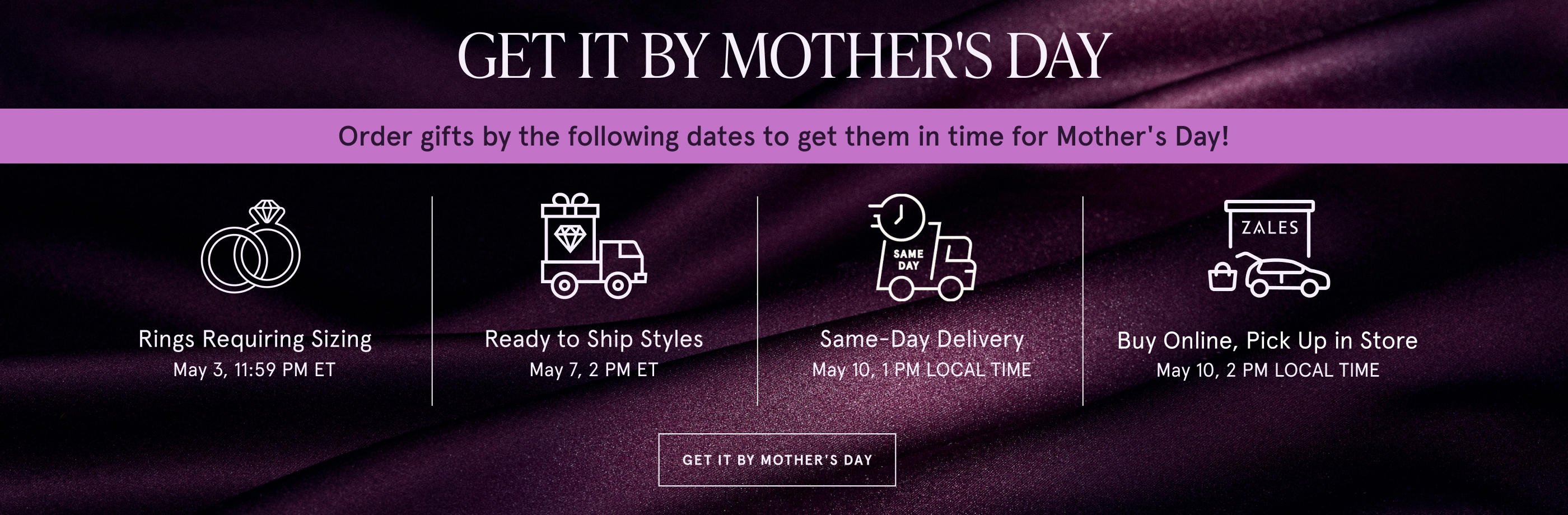 GET IT BY MOTHER'S DAY. Ready to Ship Styles May 7, 2 PM ET. Same-Day Delivery May 10, 1 PM LOCAL TIME. 