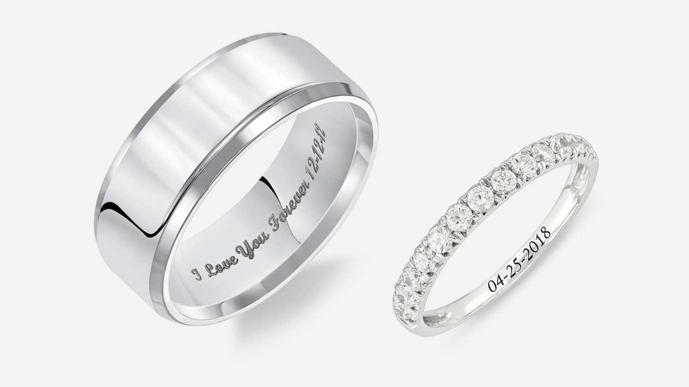 Add a personal touch to your wedding band with a personalized message.