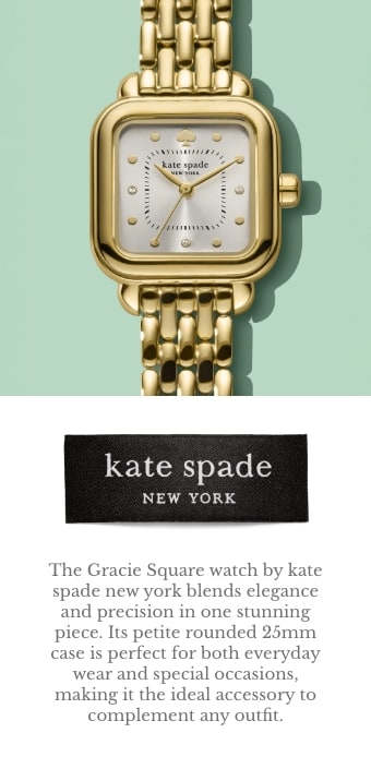 Kate Spade | New York. The Gracie Square watch by kate spade new york blends elegance and precdision in one stunning piece. Its petite rounded 25mm case is perfect for both everyday wear and special occasions, making it the ideal accessory to compliment any outfit.