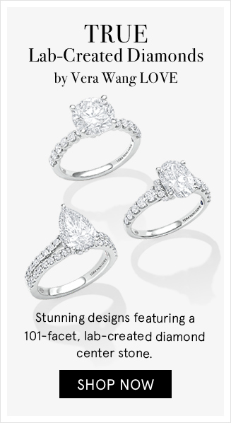 Stunning designs featuring a 101-facet, lab-created diamond center stone.